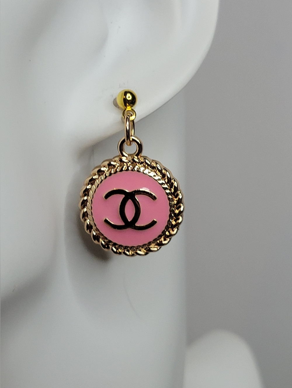 Pink/Gold CC Zip Pull Gold Plated Earings